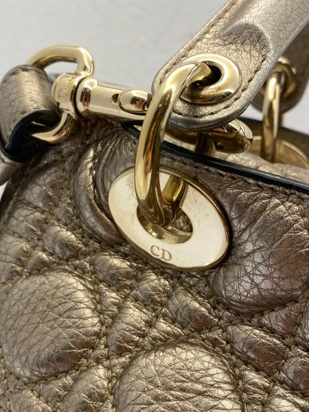 Christian Dior Metallic Gold Lady Dior Cannage Medium Bag