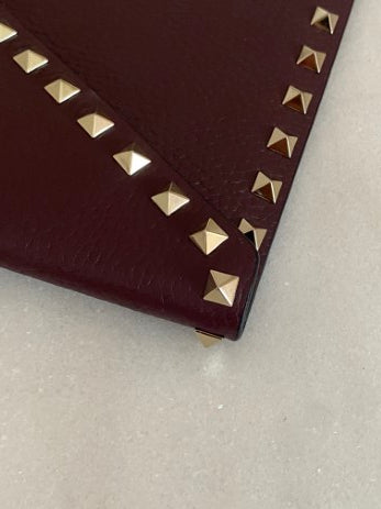 Valentino Burgundy Envelope Studded Clutch