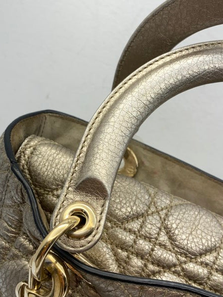 Christian Dior Metallic Gold Lady Dior Cannage Medium Bag