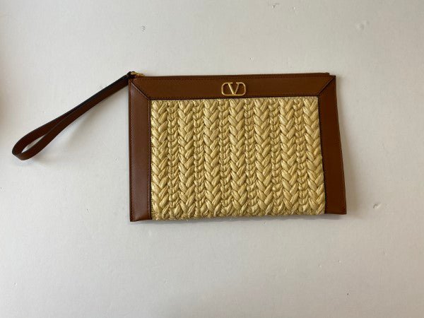 Valentino Bicolor Garavani Logo Woven Wristlet Clutch