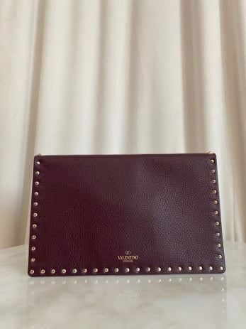 Valentino Burgundy Envelope Studded Clutch