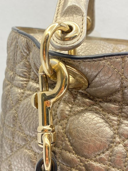 Christian Dior Metallic Gold Lady Dior Cannage Medium Bag