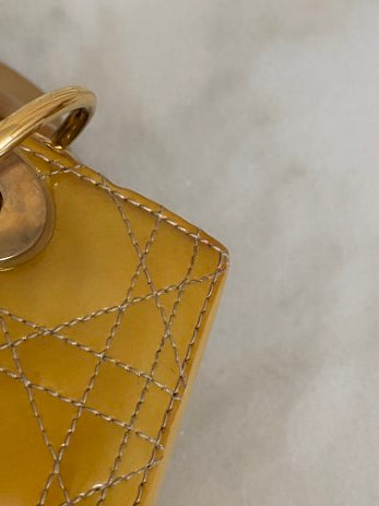 Christian Dior Yellow Lady Dior Medium Bag