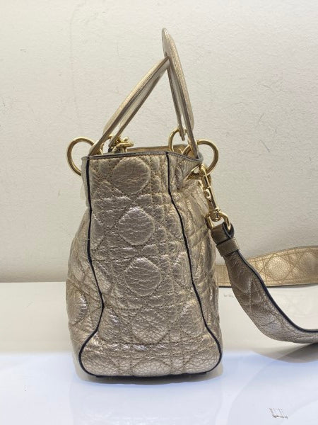 Christian Dior Metallic Gold Lady Dior Cannage Medium Bag