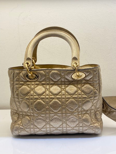 Christian Dior Metallic Gold Lady Dior Cannage Medium Bag