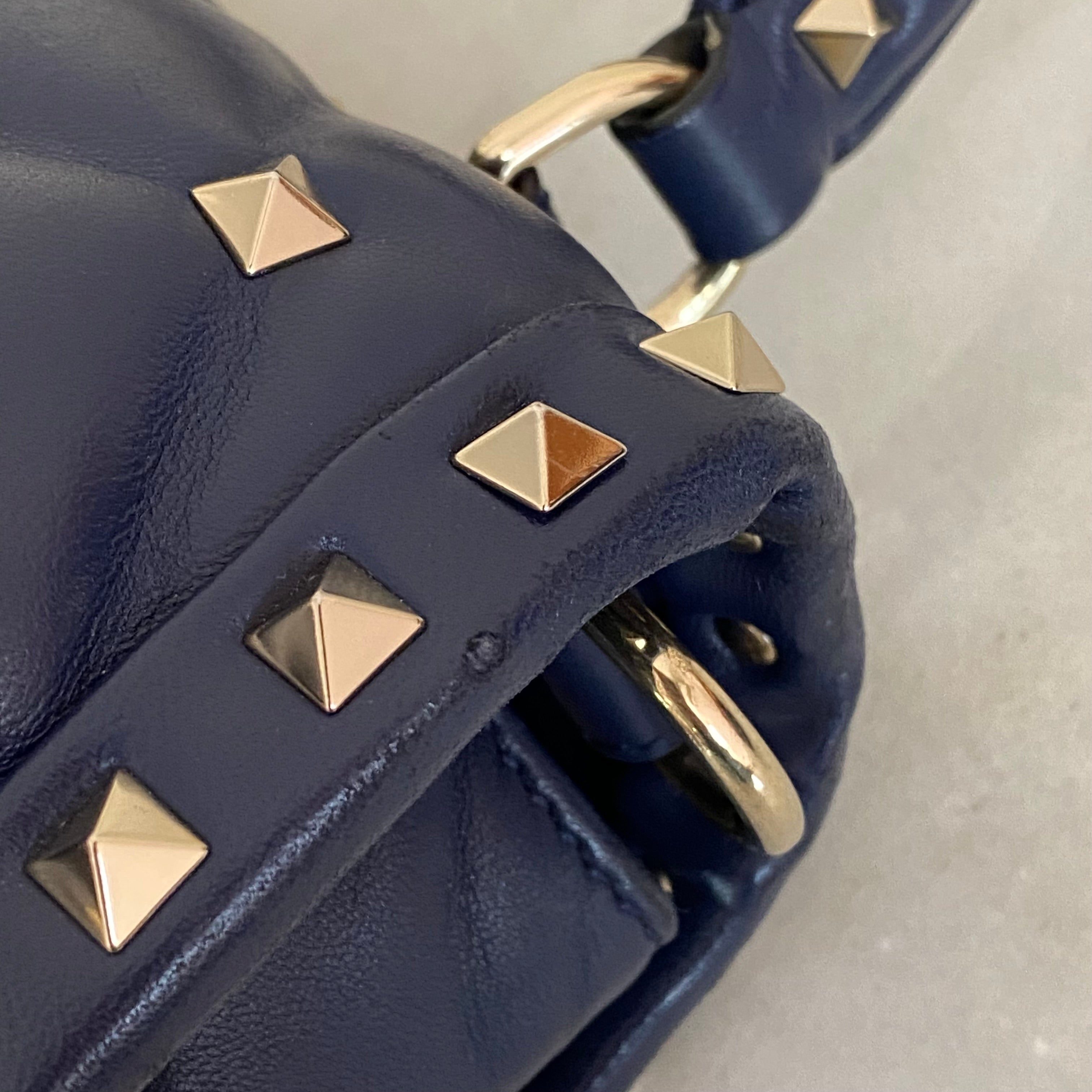 Valentino Navy Blue Padded Candystud VLTN Logo Top Handle Bag W/ Strap