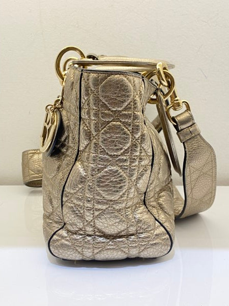 Christian Dior Metallic Gold Lady Dior Cannage Medium Bag