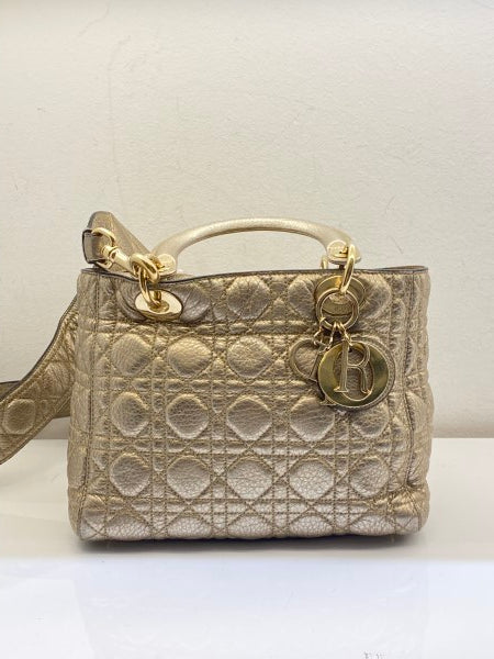 Christian Dior Metallic Gold Lady Dior Cannage Medium Bag