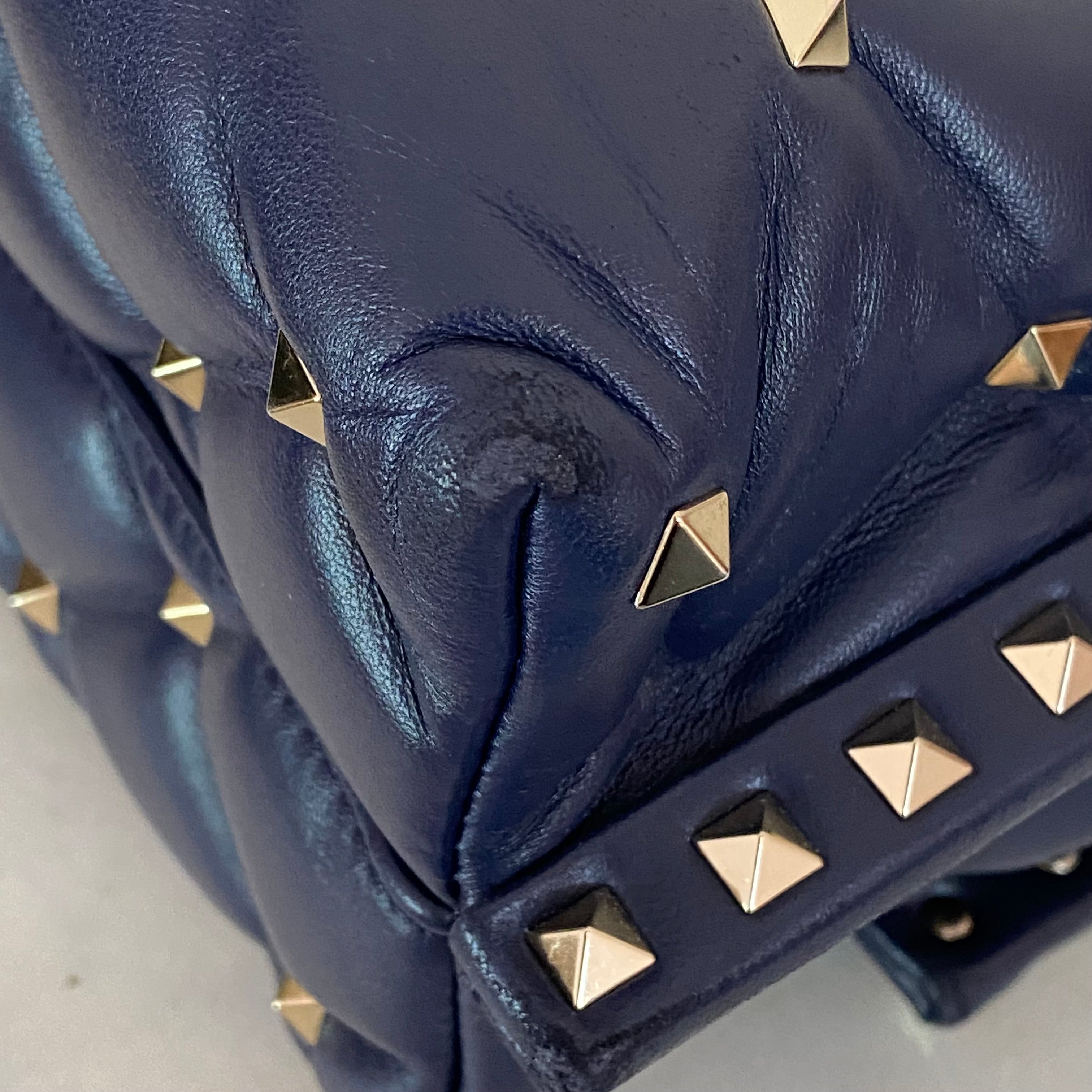 Valentino Navy Blue Padded Candystud VLTN Logo Top Handle Bag W/ Strap