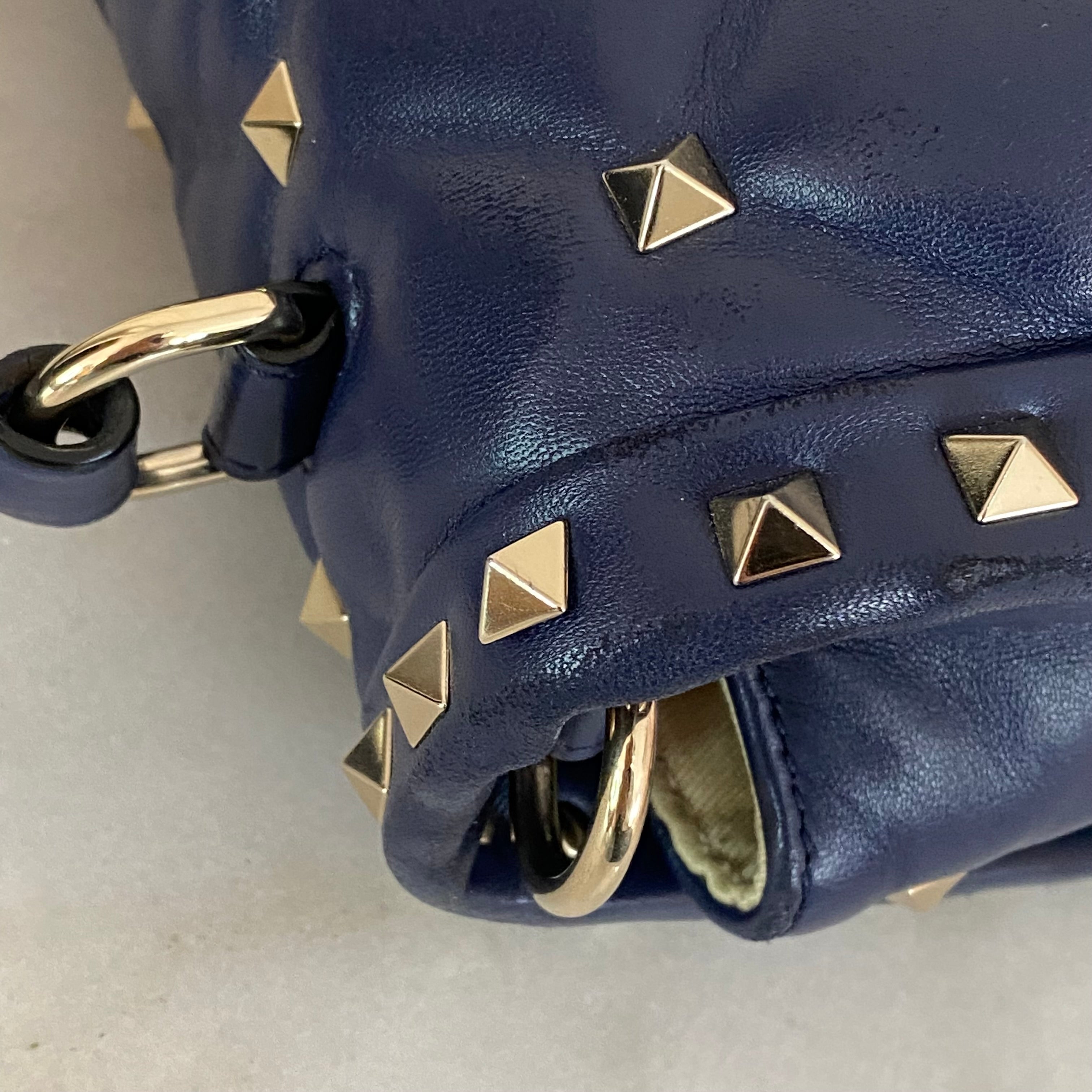 Valentino Navy Blue Padded Candystud VLTN Logo Top Handle Bag W/ Strap