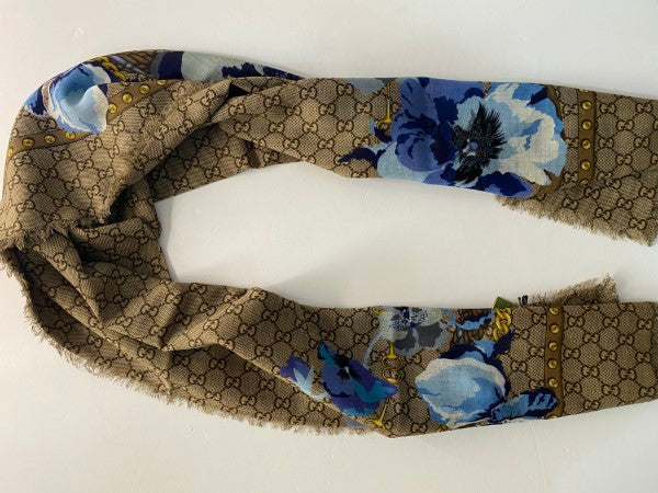 Gucci Blue GG Floral Scarf