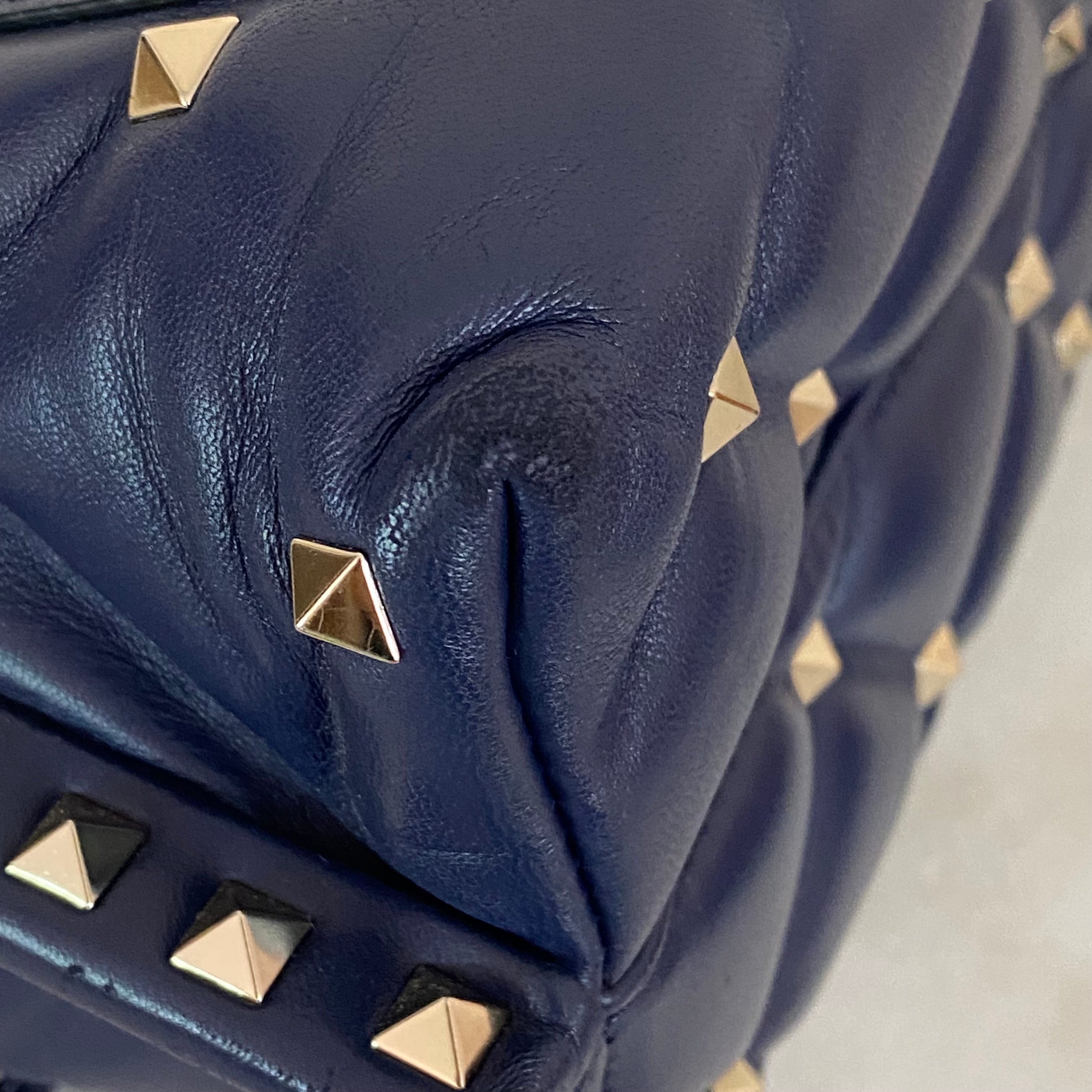 Valentino Navy Blue Padded Candystud VLTN Logo Top Handle Bag W/ Strap