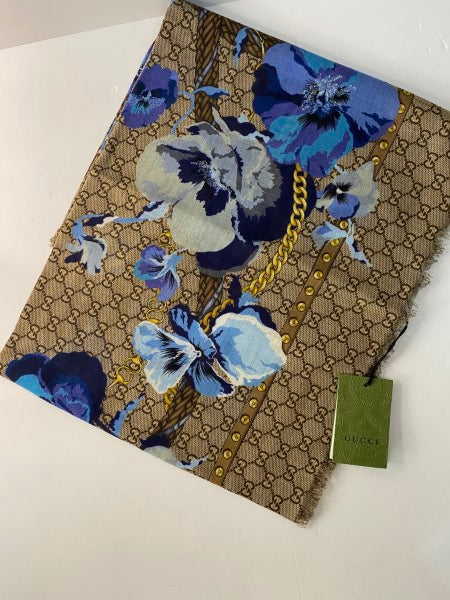 Gucci Blue GG Floral Scarf