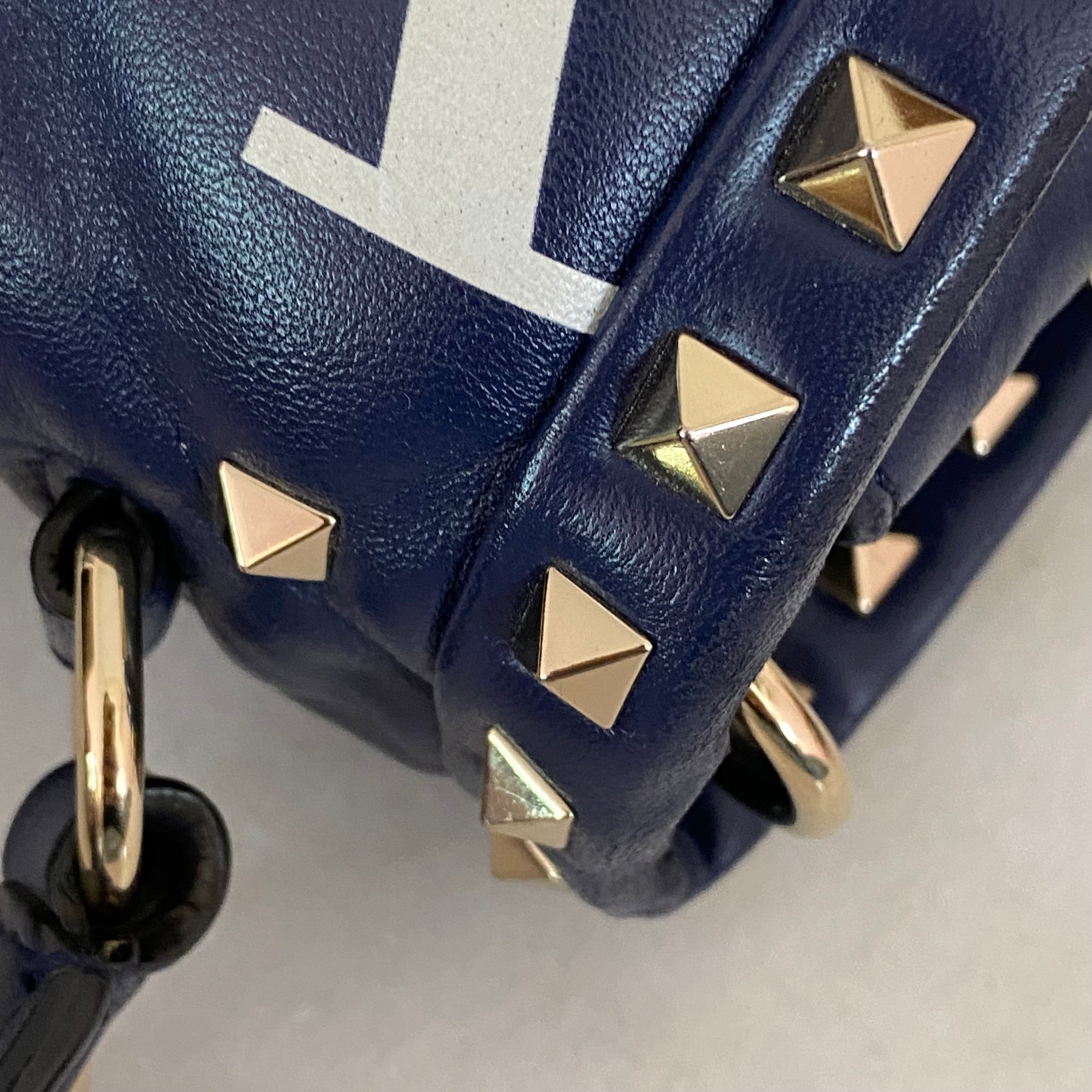 Valentino Navy Blue Padded Candystud VLTN Logo Top Handle Bag W/ Strap