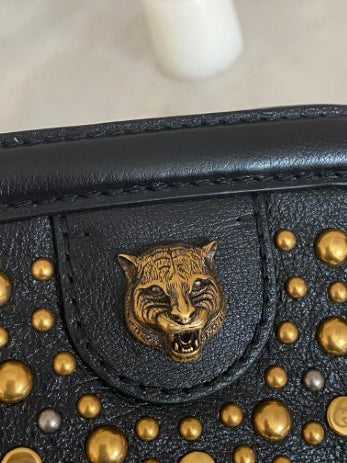 Gucci Black Studded Re(Belle) Crossbody Bag W/ Lion Head