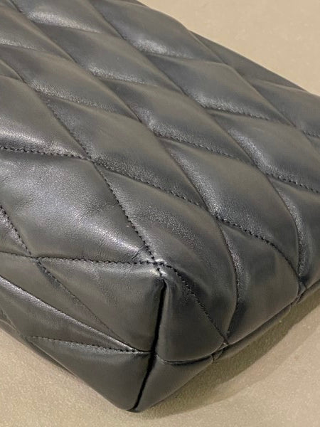 YSL Black Sade Quilted Medium Pouch