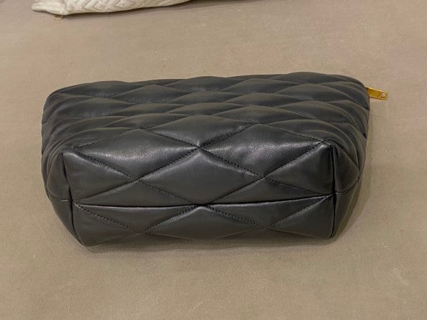 YSL Black Sade Quilted Medium Pouch