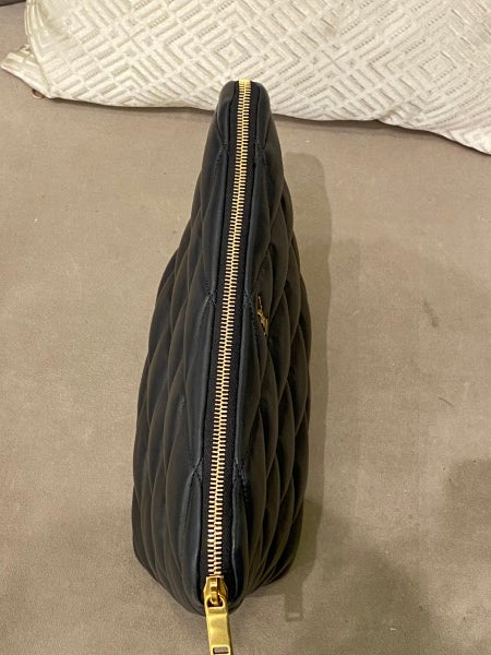 YSL Black Sade Quilted Medium Pouch