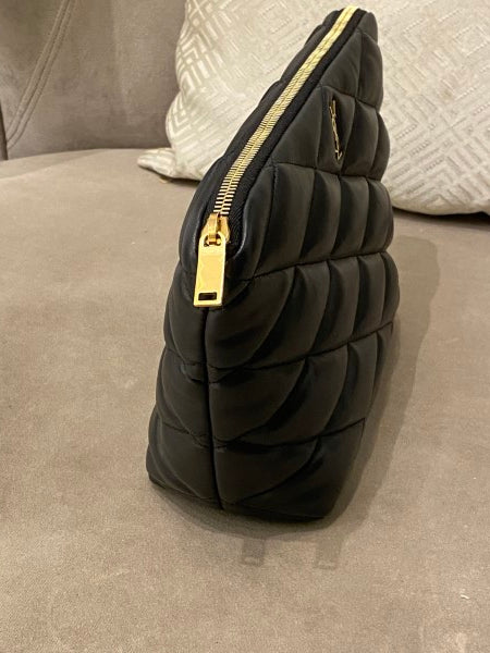 YSL Black Sade Quilted Medium Pouch