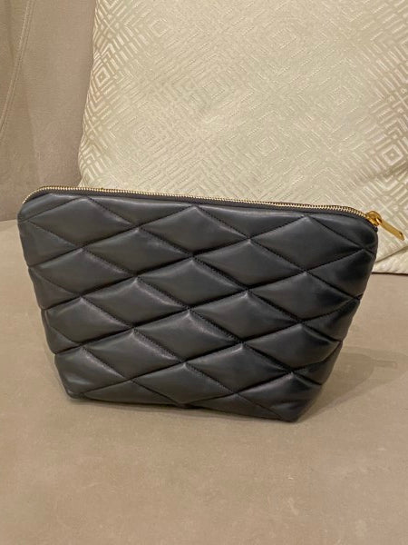 YSL Black Sade Quilted Medium Pouch