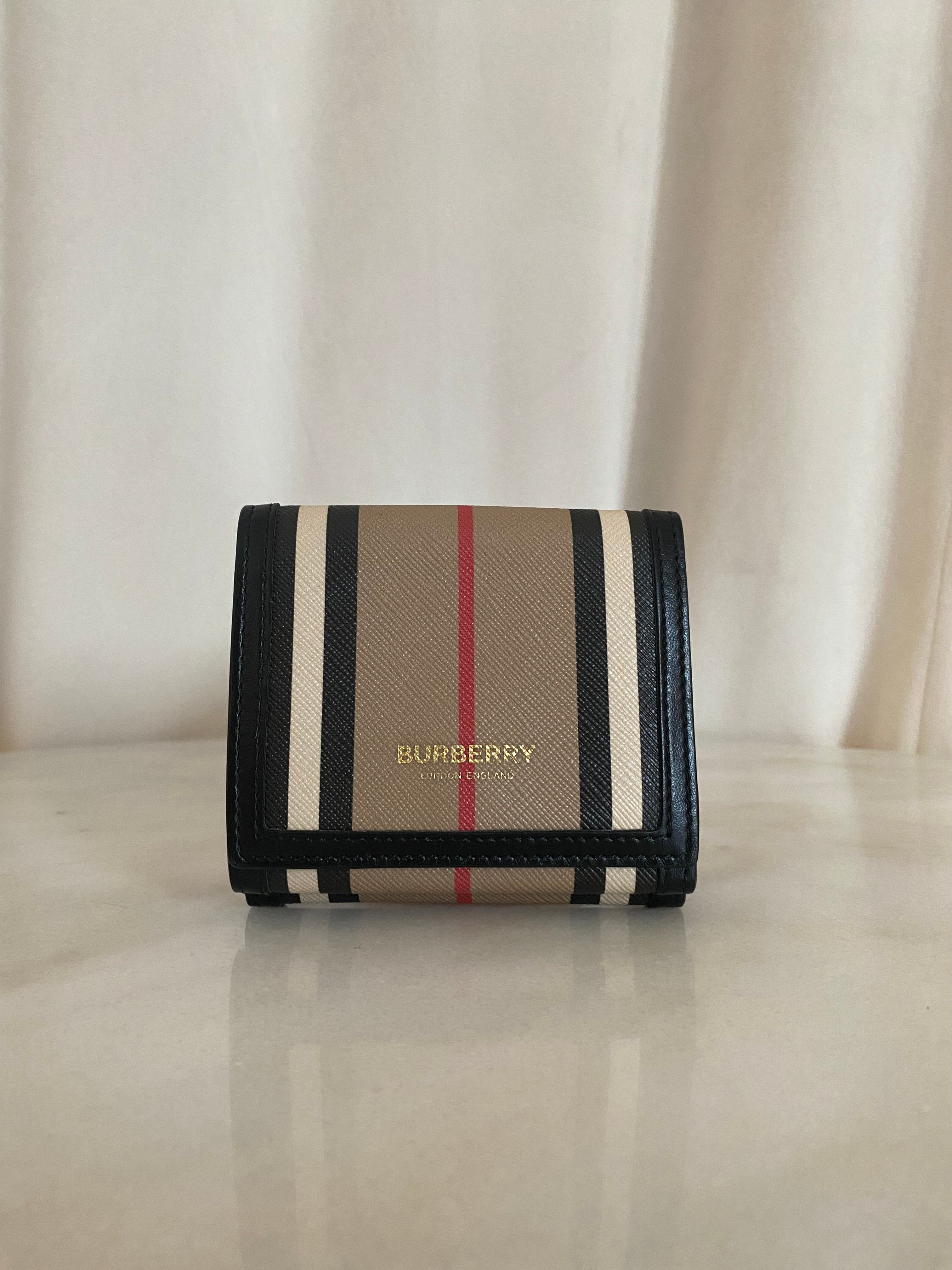 Burberry Bicolor Luna Icon Stripe Compact Bi-Fold Wallet