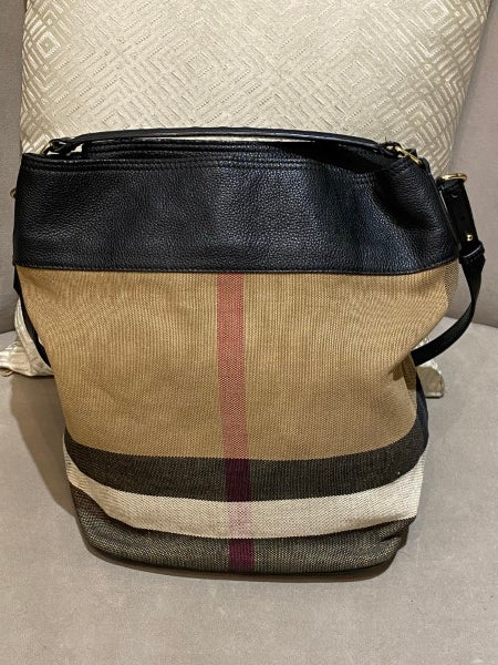 Burberry Black Brit Check Ashby Bucket Bag