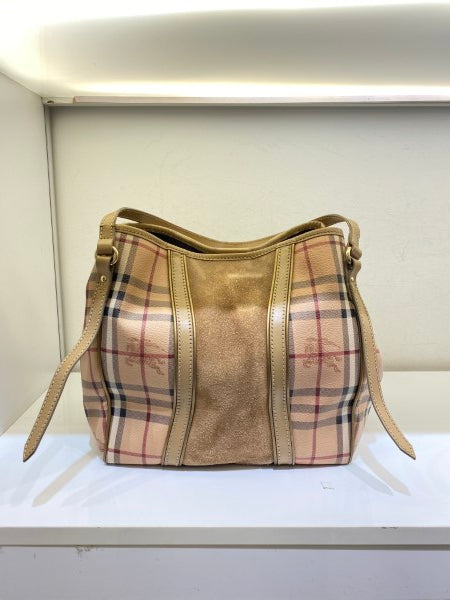 Burberry Beige Suede Haymarket Shoulder Bag