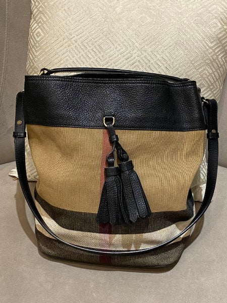 Burberry Black Brit Check Ashby Bucket Bag