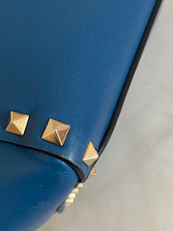 Valentino Blue Vitello Small Rockstud Two Way Tote Bag