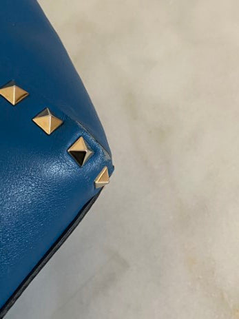 Valentino Blue Vitello Small Rockstud Two Way Tote Bag