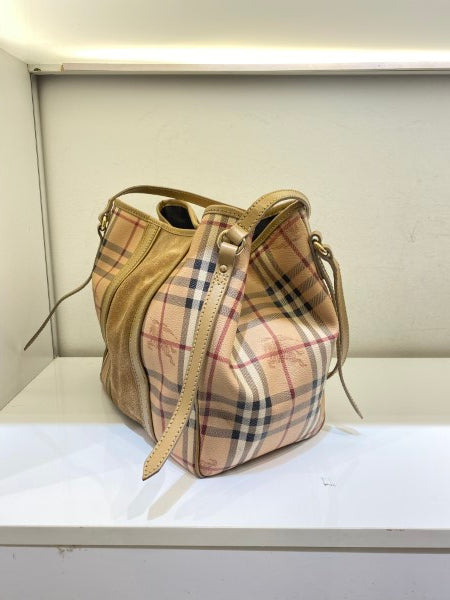 Burberry Beige Suede Haymarket Shoulder Bag