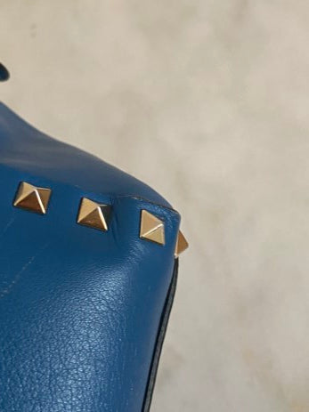 Valentino Blue Vitello Small Rockstud Two Way Tote Bag