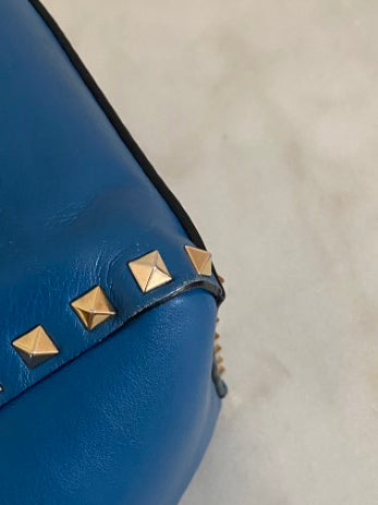 Valentino Blue Vitello Small Rockstud Two Way Tote Bag