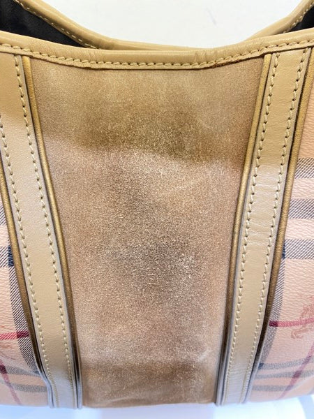 Burberry Beige Suede Haymarket Shoulder Bag