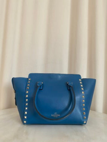 Valentino Blue Vitello Small Rockstud Two Way Tote Bag