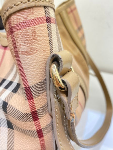 Burberry Beige Suede Haymarket Shoulder Bag