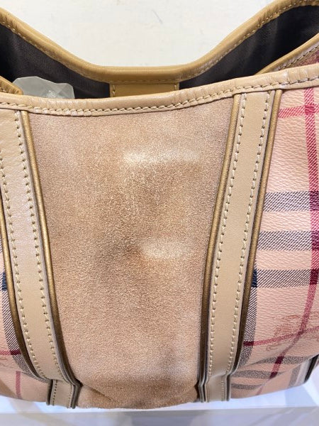 Burberry Beige Suede Haymarket Shoulder Bag