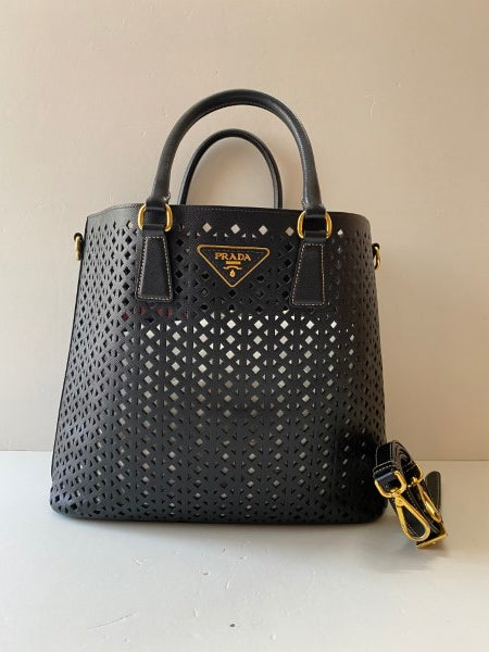 Prada Black Perforated Tote Bag