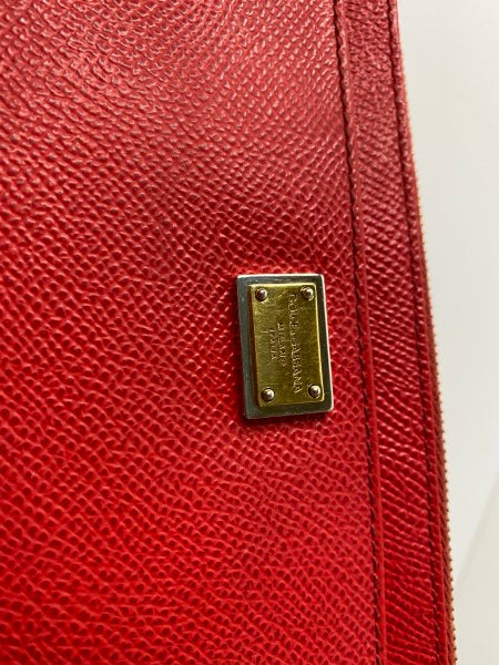 Dolce & Gabbana red leather zip card holder with gold hardware