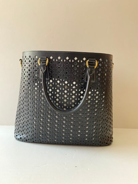 Prada Black Perforated Tote Bag