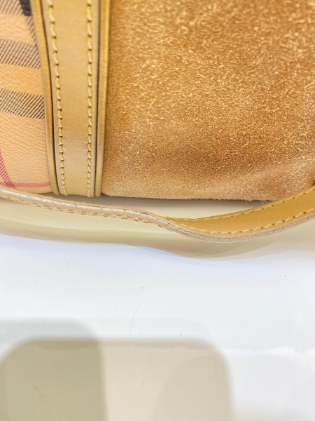 Burberry Beige Suede Haymarket Shoulder Bag