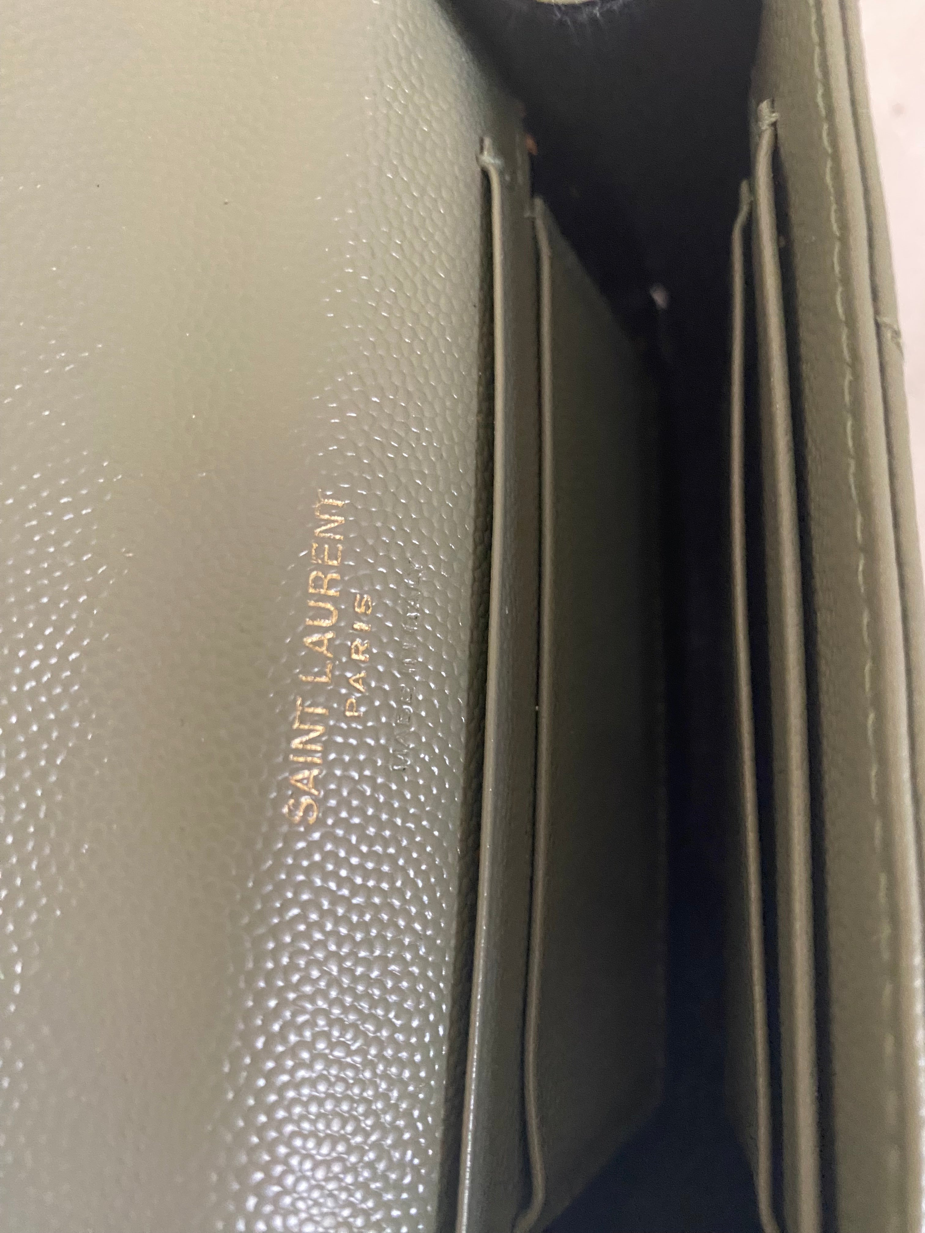 YSL Green Cassandra Small Wallet