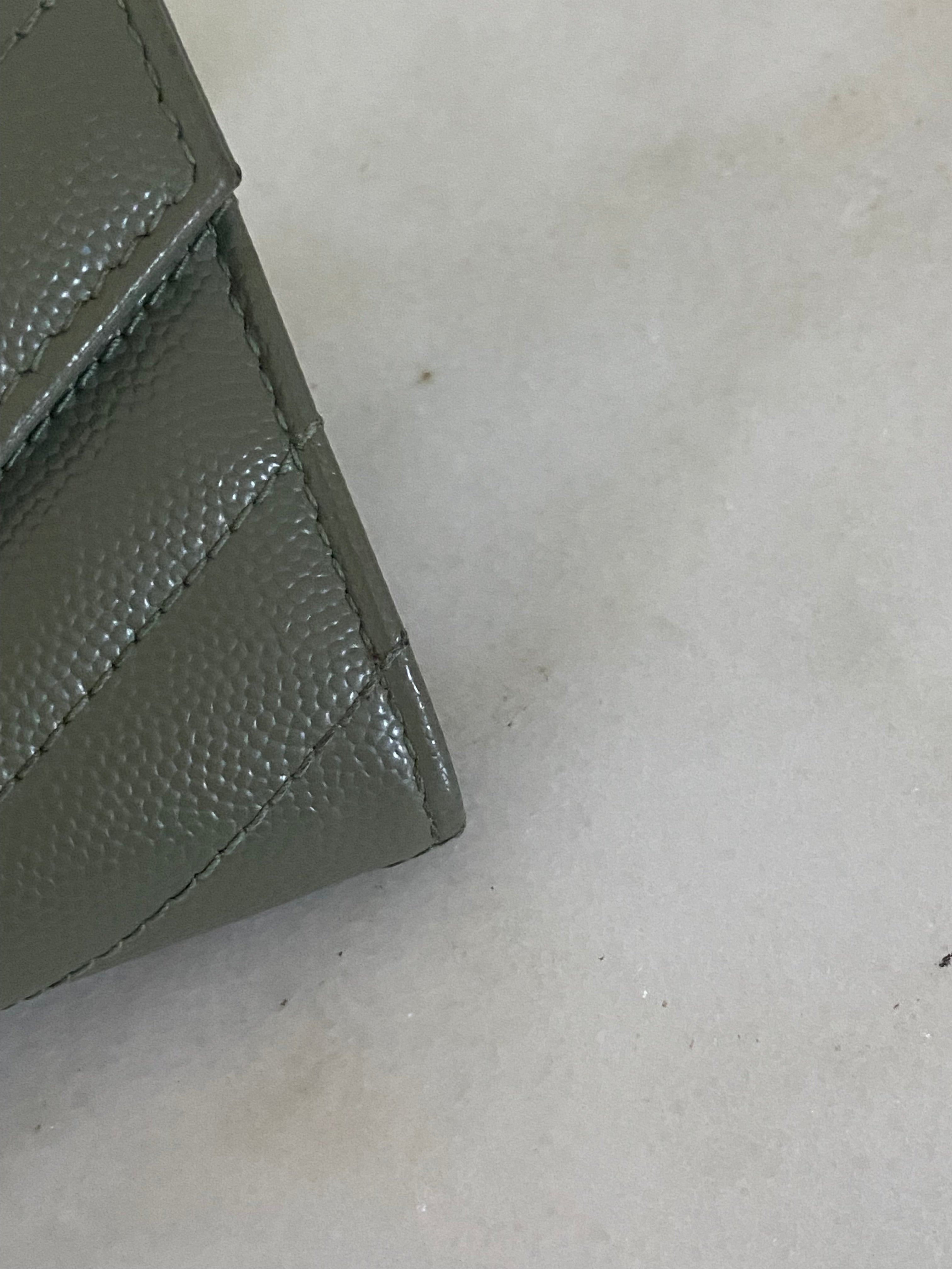 YSL Green Cassandra Small Wallet