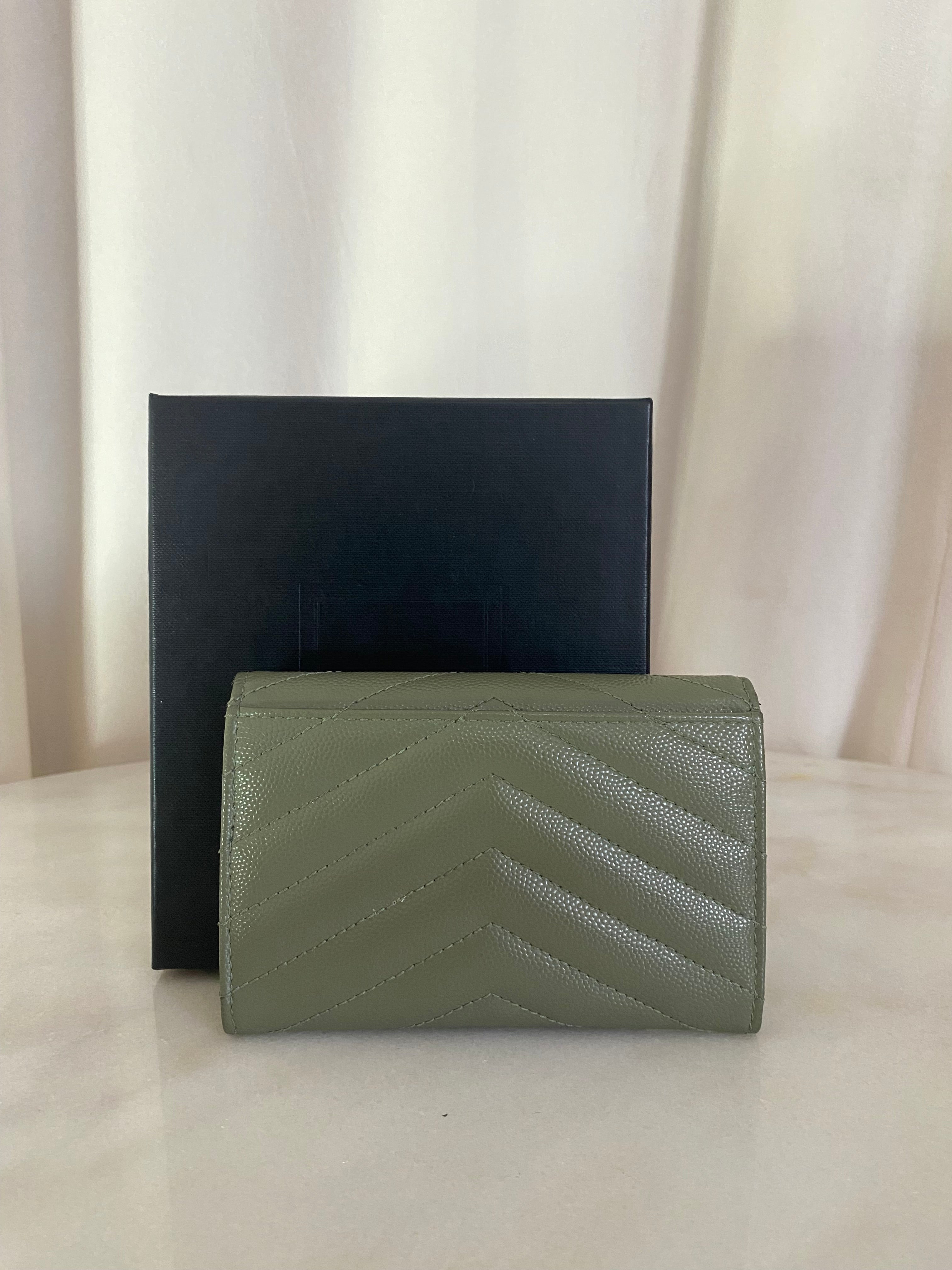 YSL Green Cassandra Small Wallet