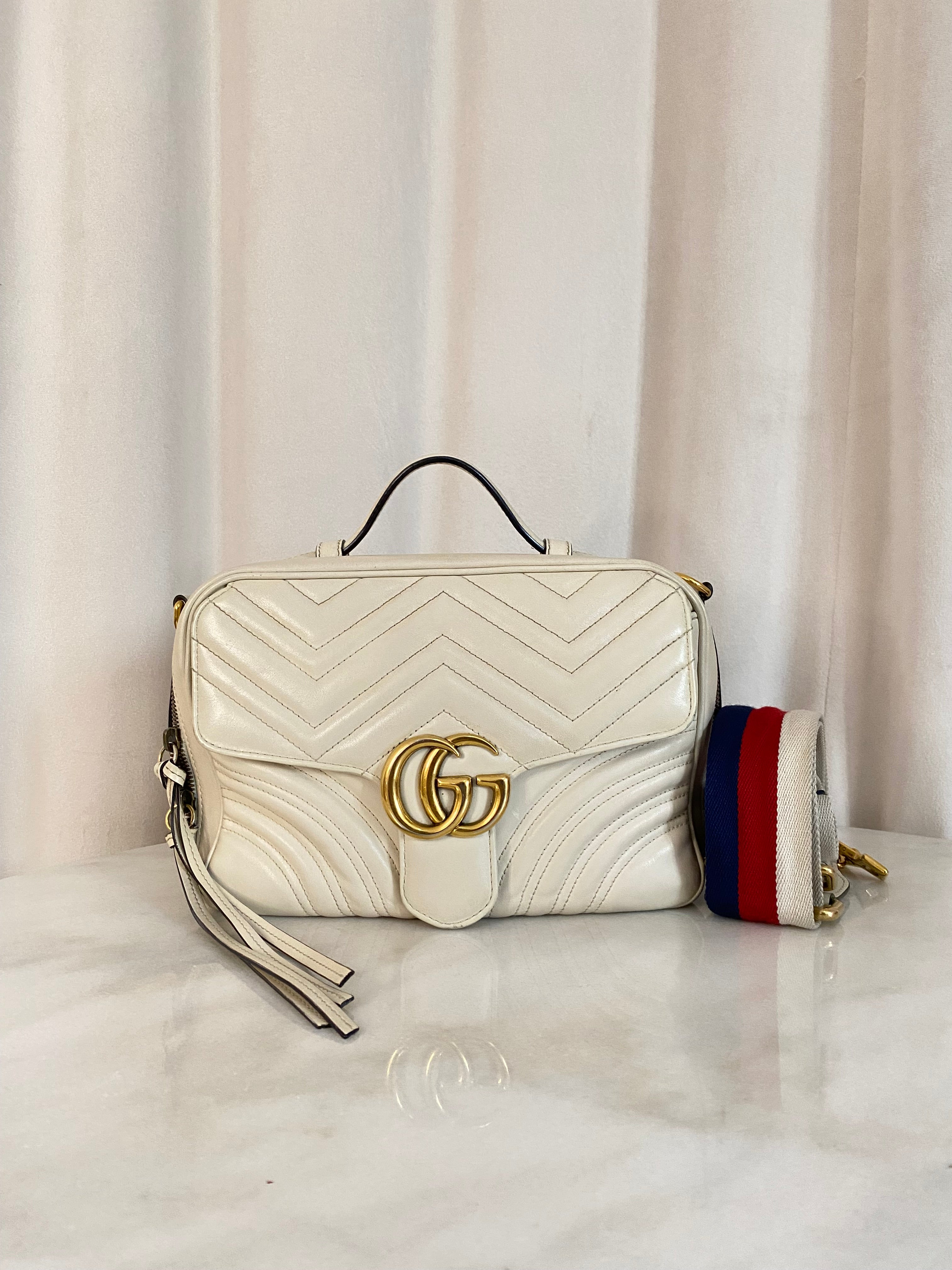 Gucci Off White GG Marmont Camera Top Handle Crossbody Bag