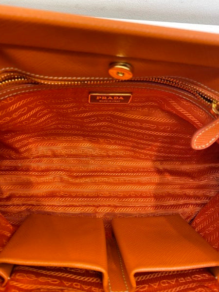 Prada Orange Soft Frame Clutch