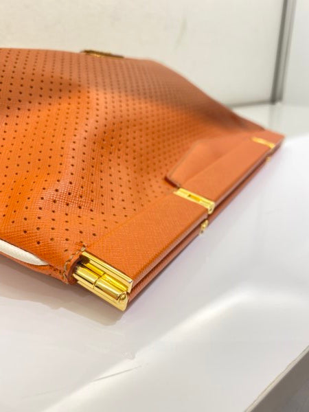 Prada Orange Soft Frame Clutch