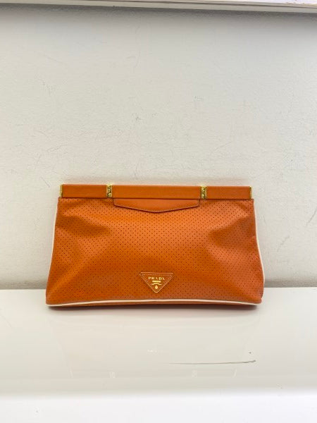 Prada Orange Soft Frame Clutch