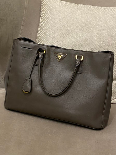 Prada Grey Brown Lux Gardeners Large Tote Bag