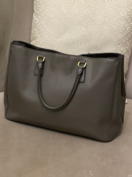 Prada Grey Brown Lux Gardeners Large Tote Bag